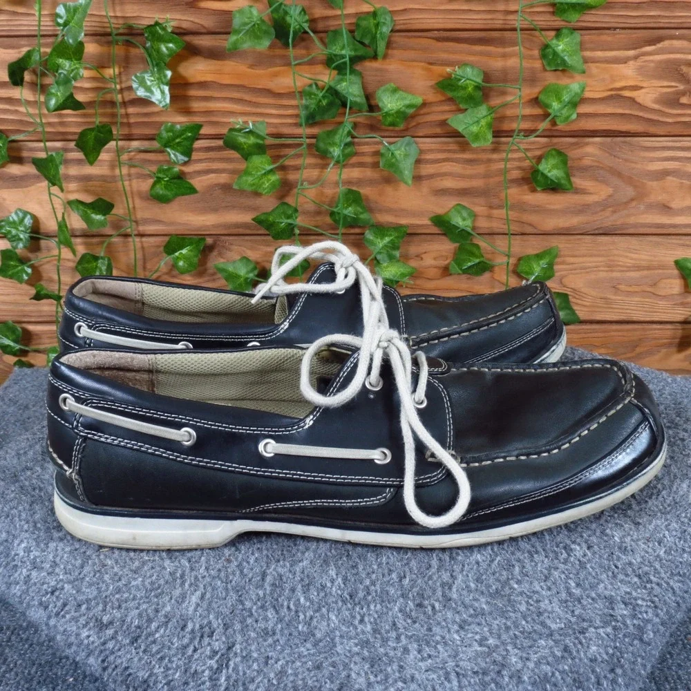 Dexter 61116 Mens Boat Shoe Size 12 Wide Nautical Walking Black Leather Upper